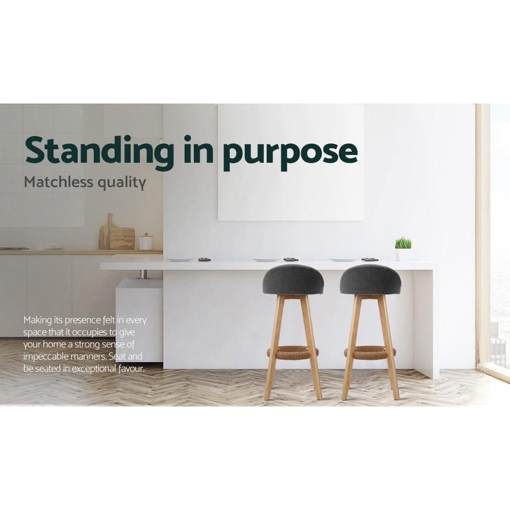 Artiss 2x Bar Stools Padded Linen Wooden Grey