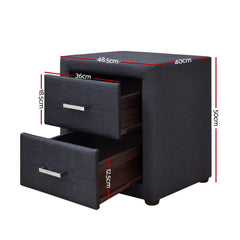 Artiss Bedside Table 2 Drawers Fabric - CADEN Charcoal