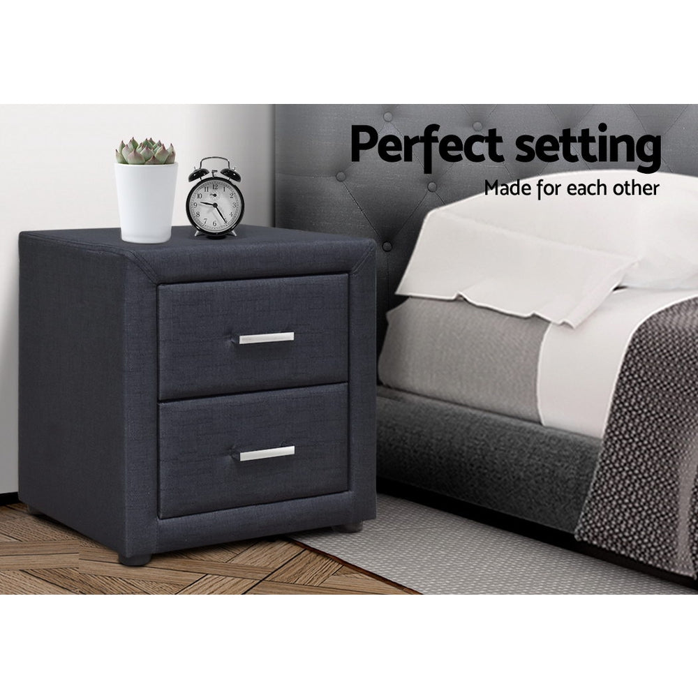 Artiss Bedside Table 2 Drawers Fabric - CADEN Charcoal