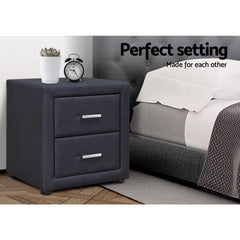 Artiss Bedside Table 2 Drawers Fabric - CADEN Charcoal