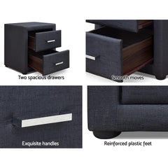 Artiss Bedside Table 2 Drawers Fabric - CADEN Charcoal