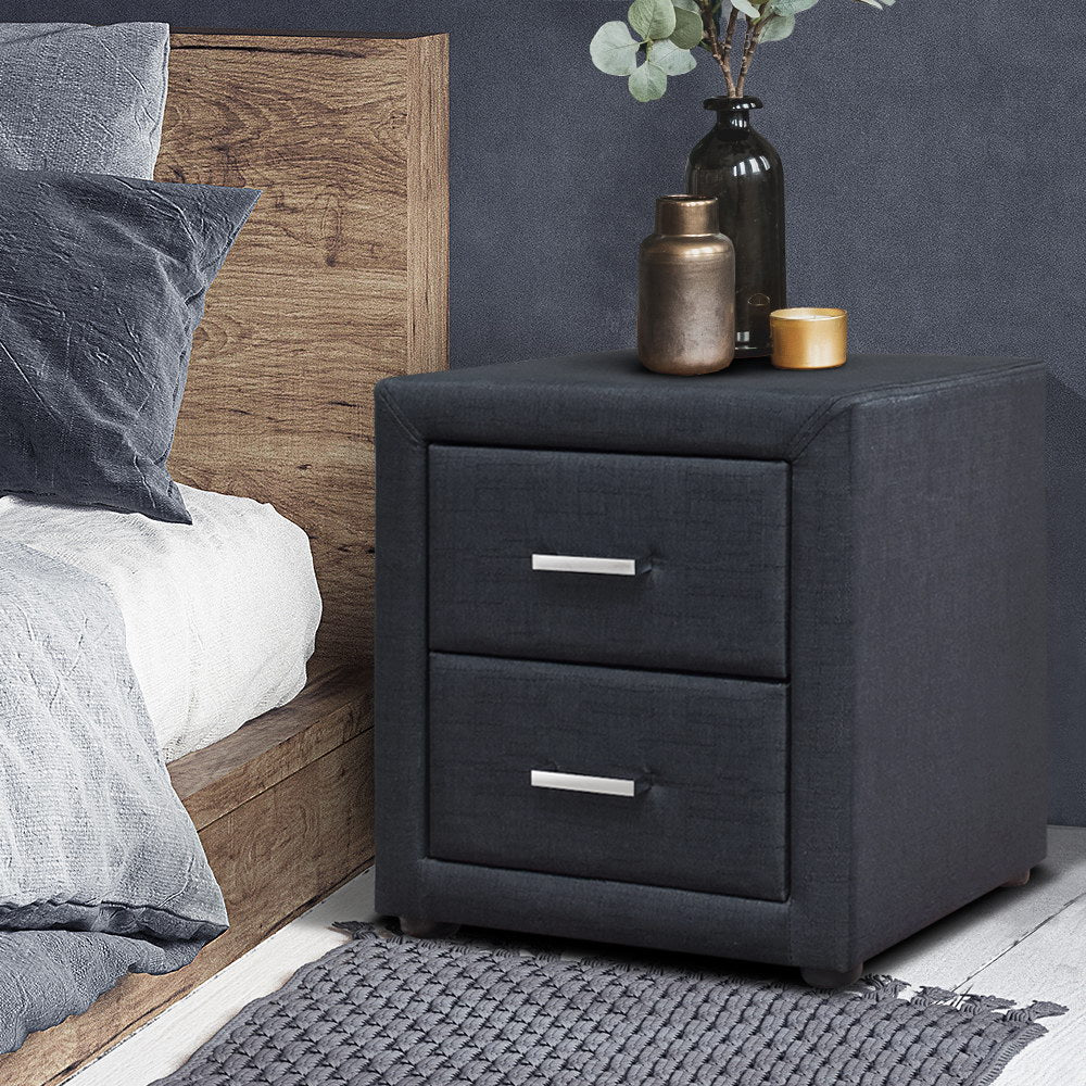 Artiss Bedside Table 2 Drawers Fabric - CADEN Charcoal