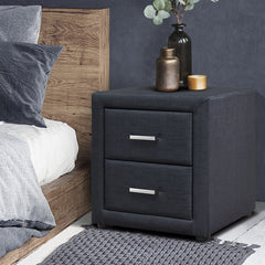 Artiss Bedside Table 2 Drawers Fabric - CADEN Charcoal