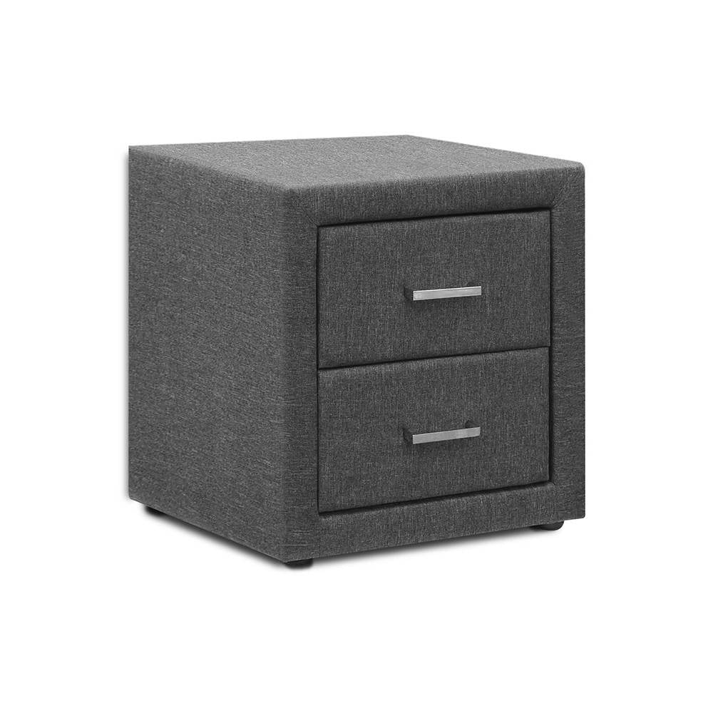 Artiss Bedside Table 2 Drawers Fabric - CADEN Grey