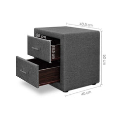 Artiss Bedside Table 2 Drawers Fabric - CADEN Grey