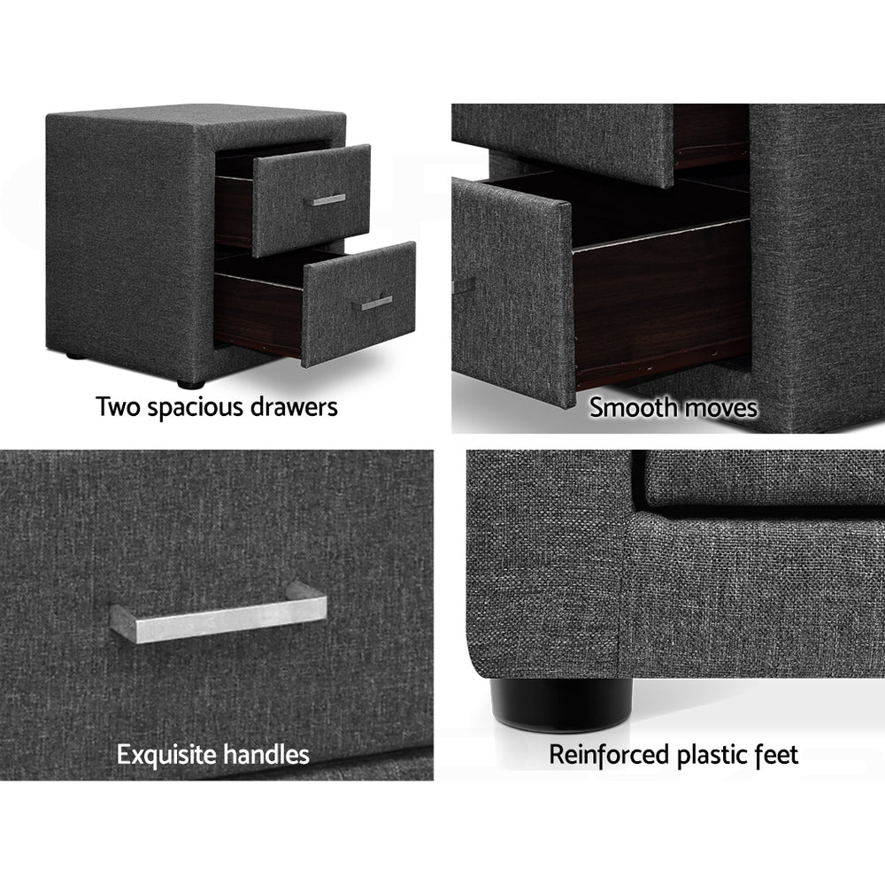 Artiss Bedside Table 2 Drawers Fabric - CADEN Grey