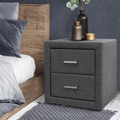 Artiss Bedside Table 2 Drawers Fabric - CADEN Grey