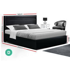 Artiss Bed Frame Double Size LED Gas Lift Black COLE
