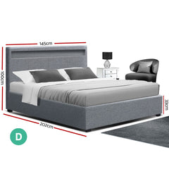 Artiss Bed Frame Double Size LED Gas Lift Grey COLE