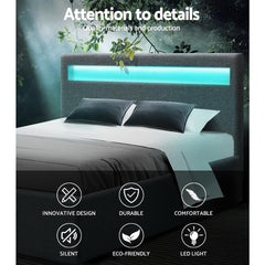 Artiss Bed Frame Double Size LED Gas Lift Grey COLE