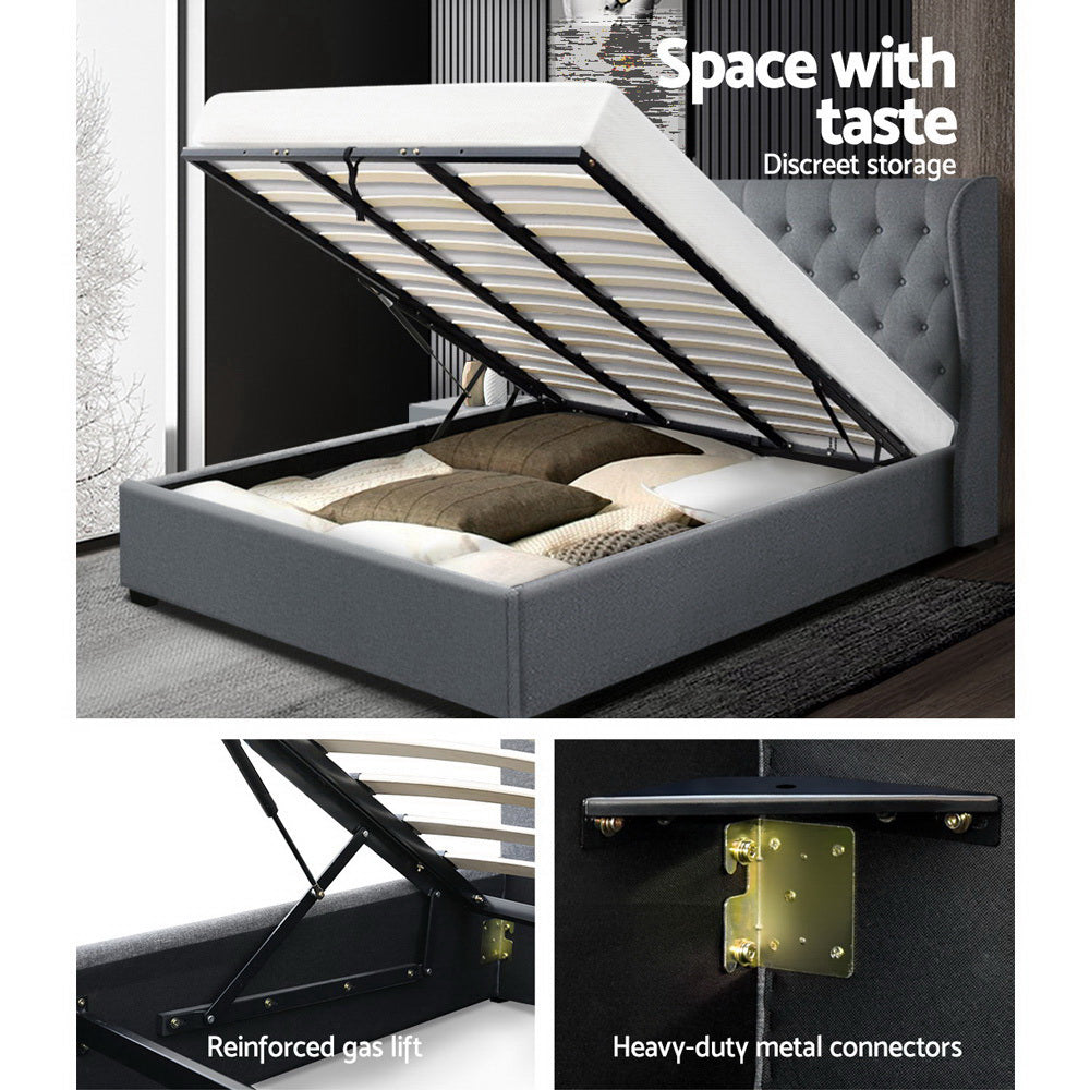 Artiss Bed Frame King Size Gas Lift Grey ISSA