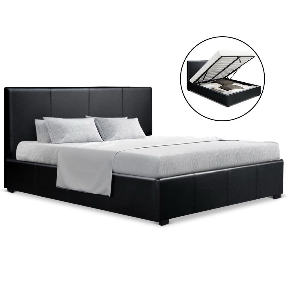 Artiss Bed Frame Queen Size Gas Lift Black NINO