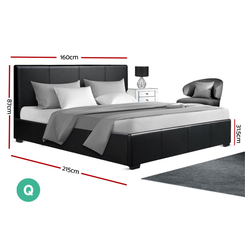 Artiss Bed Frame Queen Size Gas Lift Black NINO