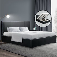 Artiss Bed Frame Queen Size Gas Lift Black NINO