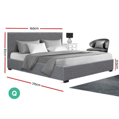 Artiss Bed Frame Queen Size Gas Lift Grey NINO