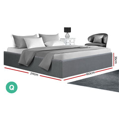 Artiss Bed Frame Queen Size Gas Lift Base Grey TOKI