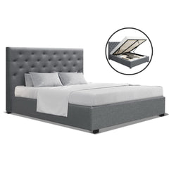 Artiss Bed Frame Double Size Gas Lift Grey VILA