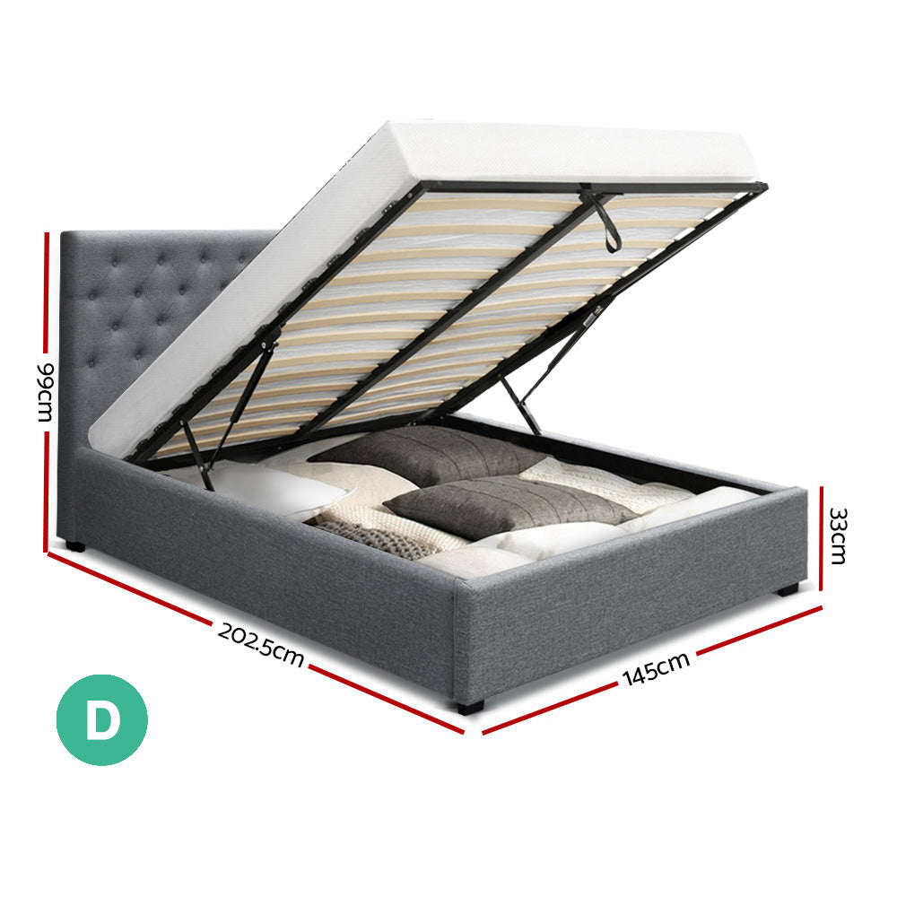 Artiss Bed Frame Double Size Gas Lift Grey VILA
