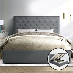 Artiss Bed Frame Double Size Gas Lift Grey VILA