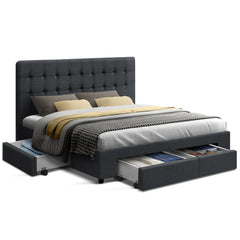 Artiss Bed Frame Double Size with 4 Drawers Grey AVIO
