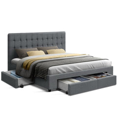Artiss Bed Frame Queen Size with 4 Drawers Grey AVIO