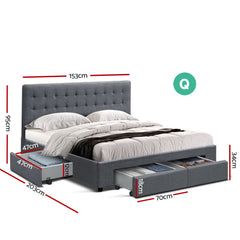 Artiss Bed Frame Queen Size with 4 Drawers Grey AVIO
