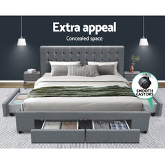 Artiss Bed Frame Queen Size with 4 Drawers Grey AVIO