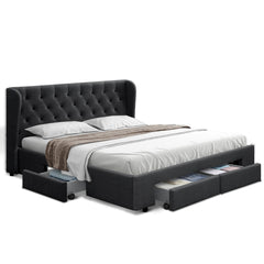 Artiss Bed Frame King Size with 4 Drawers Charcoal MILA