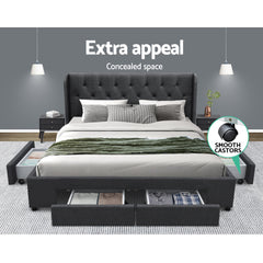 Artiss Bed Frame Queen Size with 4 Drawers Charcoal MILA