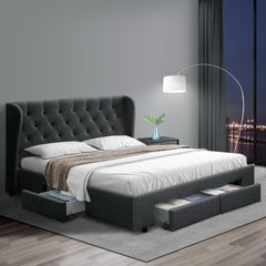 Artiss Bed Frame Queen Size with 4 Drawers Charcoal MILA