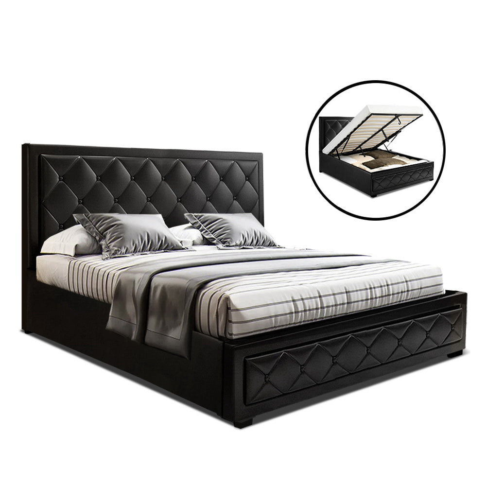 Artiss Bed Frame Queen Size Gas Lift Black TIYO