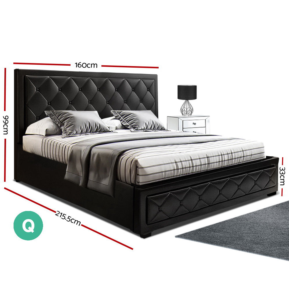 Artiss Bed Frame Queen Size Gas Lift Black TIYO