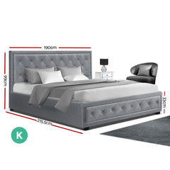 Artiss Bed Frame King Size Gas Lift Grey TIYO