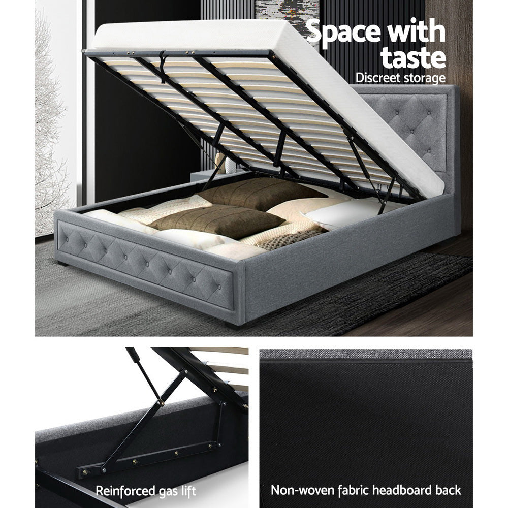 Artiss Bed Frame King Size Gas Lift Grey TIYO