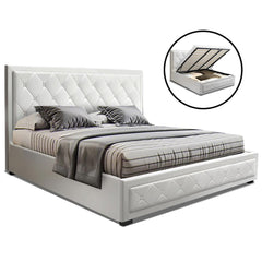 Artiss Bed Frame King Size Gas Lift White TIYO