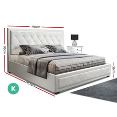 Artiss Bed Frame King Size Gas Lift White TIYO