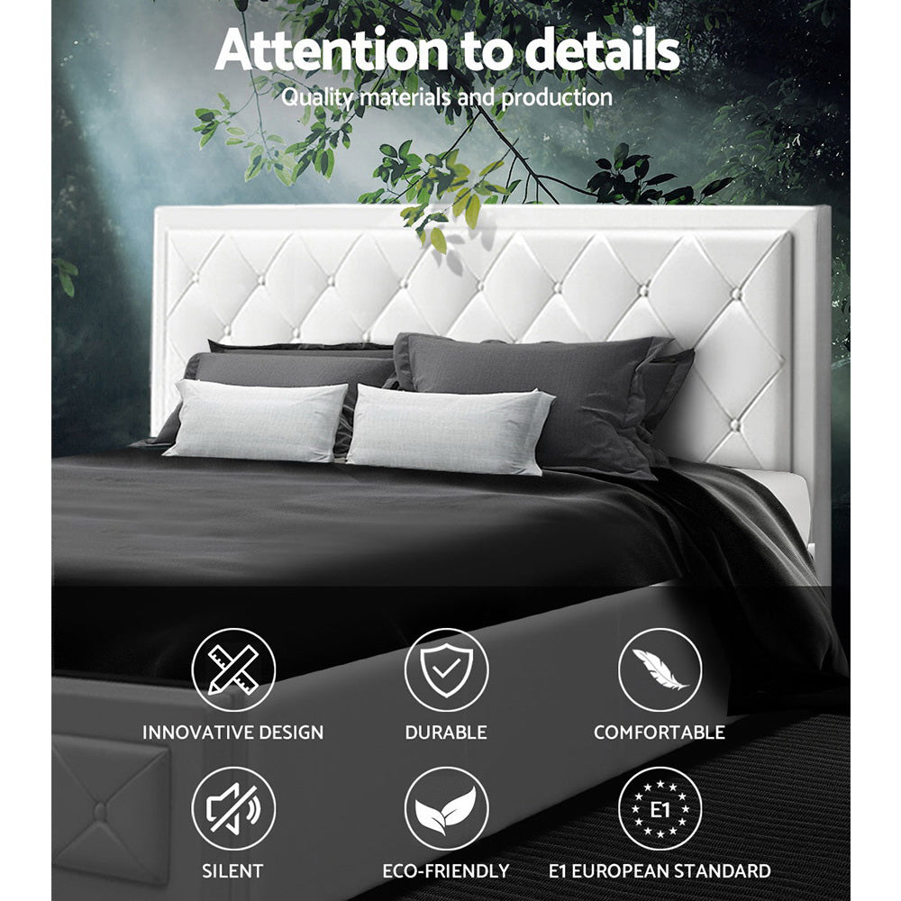Artiss Bed Frame King Size Gas Lift White TIYO