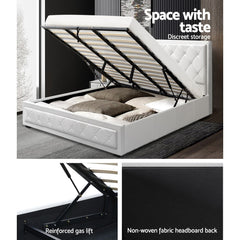 Artiss Bed Frame King Size Gas Lift White TIYO
