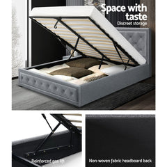 Artiss Bed Frame Queen Size Gas Lift Grey TIYO