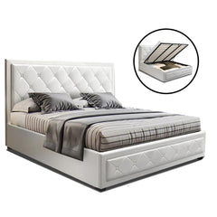 Artiss Bed Frame Queen Size Gas Lift White TIYO