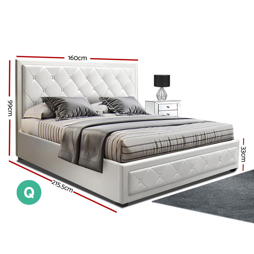 Artiss Bed Frame Queen Size Gas Lift White TIYO