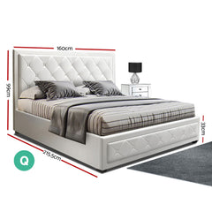 Artiss Bed Frame Queen Size Gas Lift White TIYO
