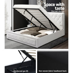 Artiss Bed Frame Queen Size Gas Lift White TIYO