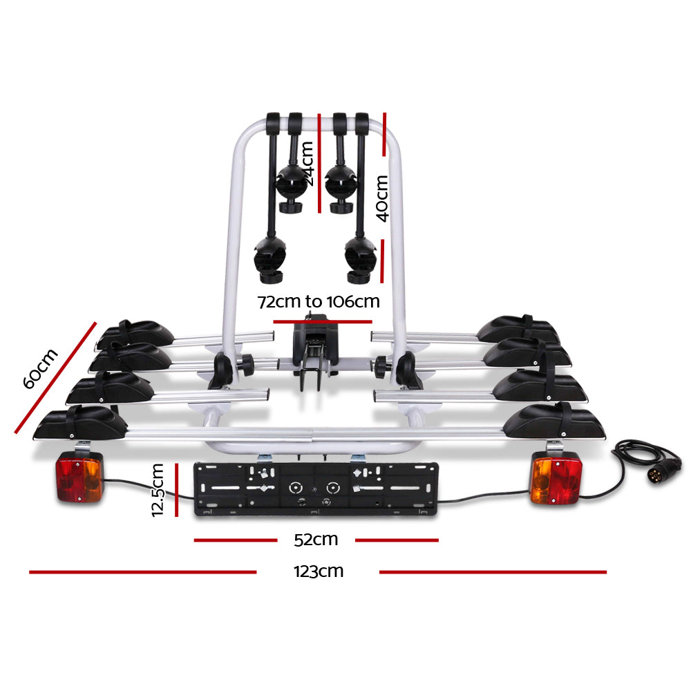 Giantz 4 Bicycle Bike Carrier Rack Car Towbar Hitch Ball Mount Tail light Silver