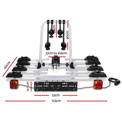 Giantz 4 Bicycle Bike Carrier Rack Car Towbar Hitch Ball Mount Tail light Silver