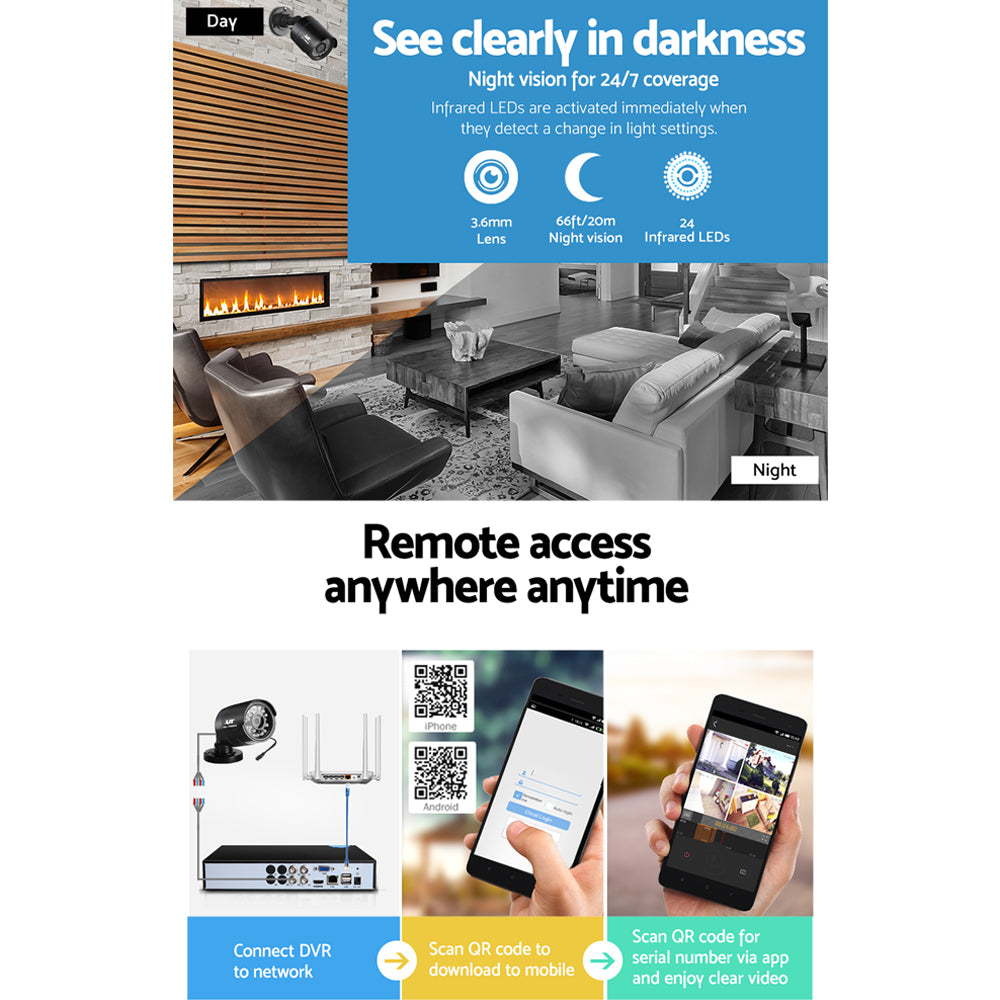 UL-tech CCTV Security System 4CH DVR 2 Cameras 1080p