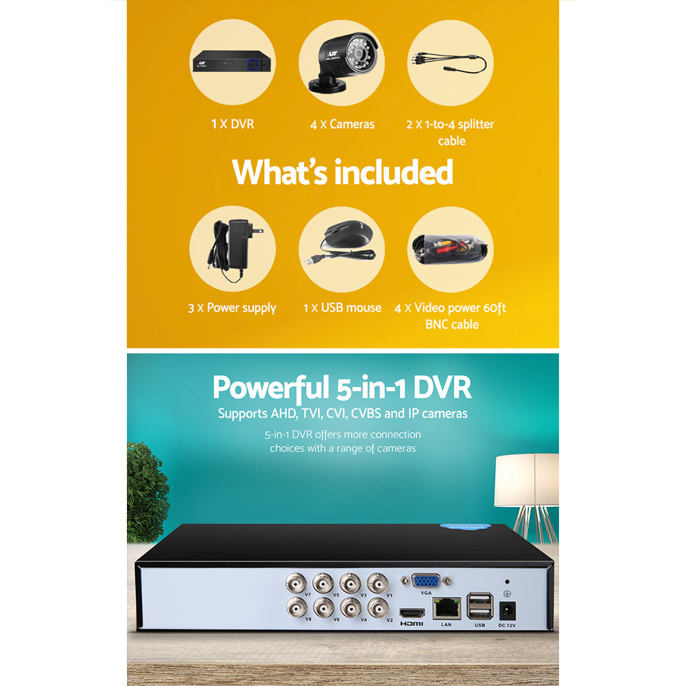 UL-tech CCTV Security System 8CH DVR 4 Cameras 1080p