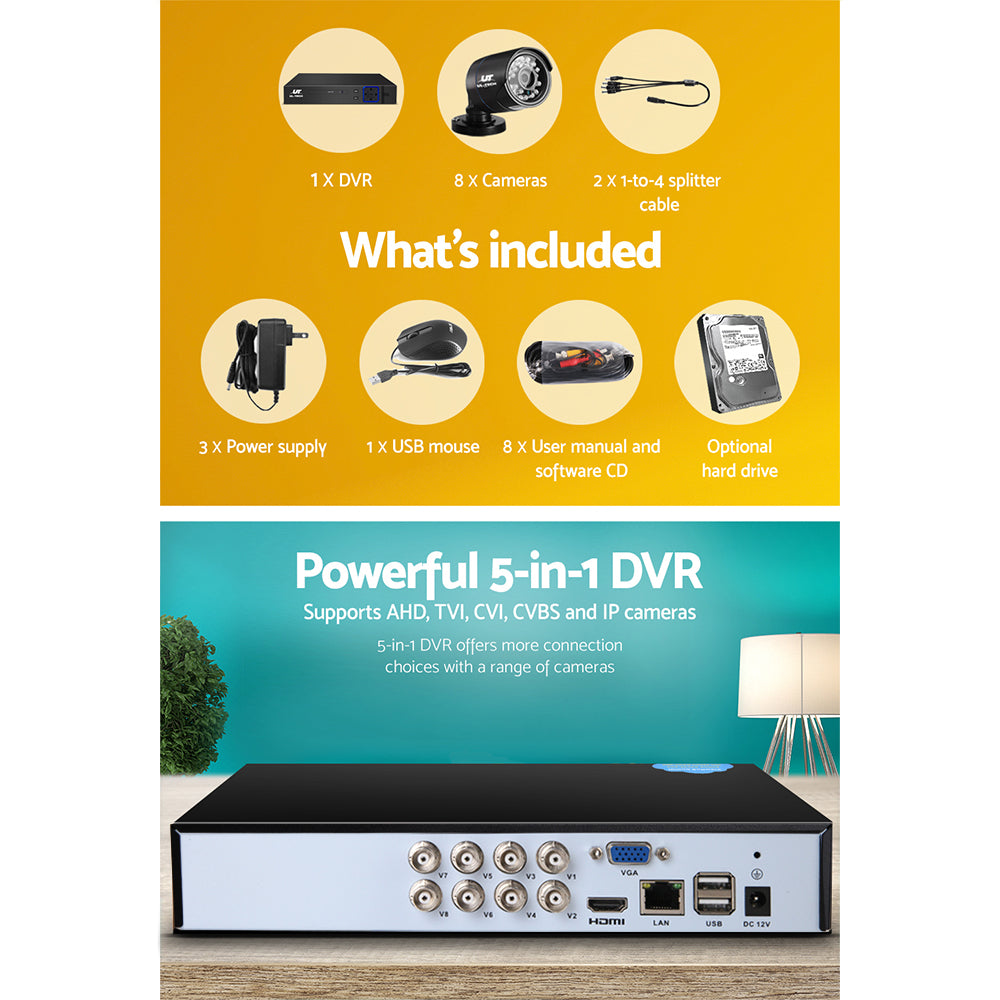 UL-tech CCTV Security System 8CH DVR 8 Cameras 1TB Hard Drive