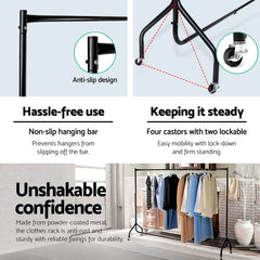 Artiss Clothes Rack Airer Coat Stand 6FT Rail Wheels