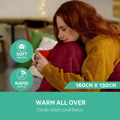 Giselle Electric Throw Rug Heated Blanket Fleece Red
